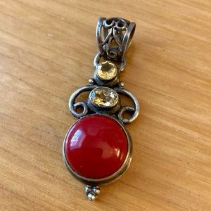 Carnelian and Lemon Citrine Sterling Silver Pendant